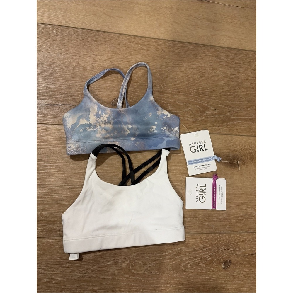 Athleta Girl Upbeat Sports Bra Take It Easy  White Strappy Racerback Size XS 6‎
